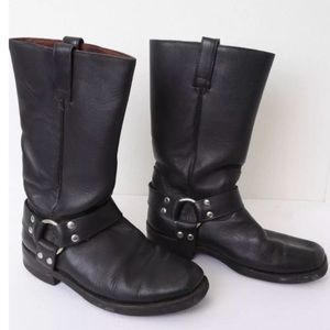 Black Leather Moto Boots with Harness